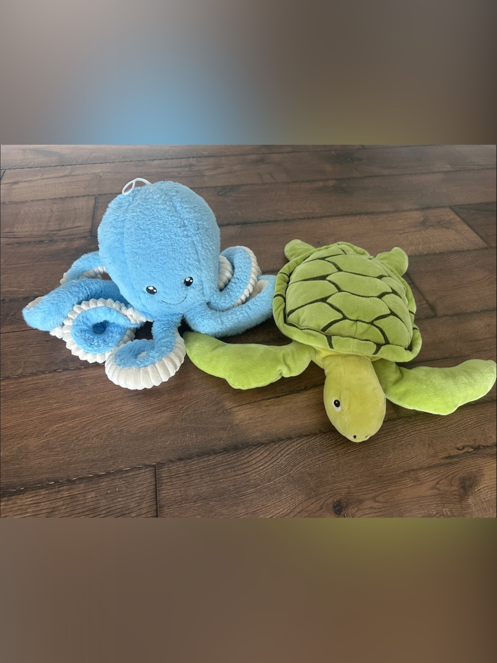 Blue Octopus and Green Turtle Plush Toy Set - Soft Sea Creature Toys